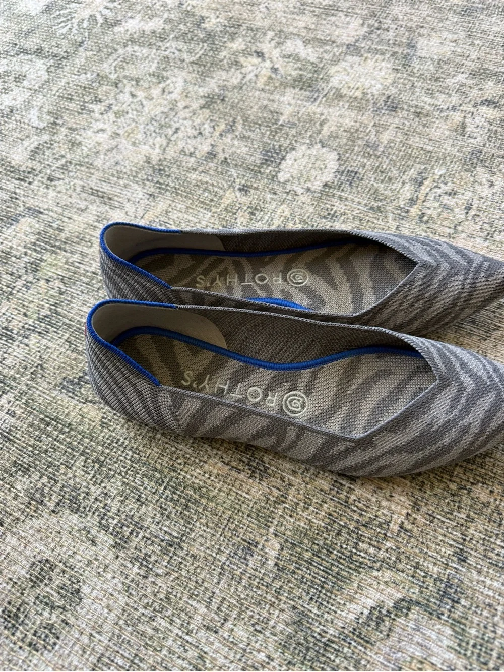 Rothy's The Point Flats Grey Zebra Print Worn Once Casual Knit Women's 8.5